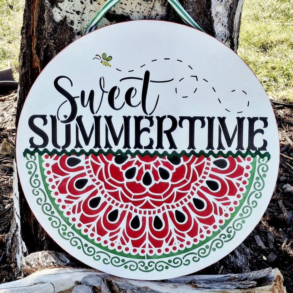 Sweet Summertime Watermelon Door Decor Painted Porch Sign